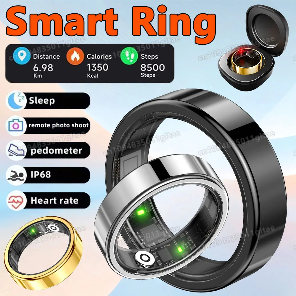 2026 New Smart Ring Heart Rate Blood Pressure Sleep Monitoring Motion Tracking IP68 Waterproof Men Women Smart Ring Holiday Gift