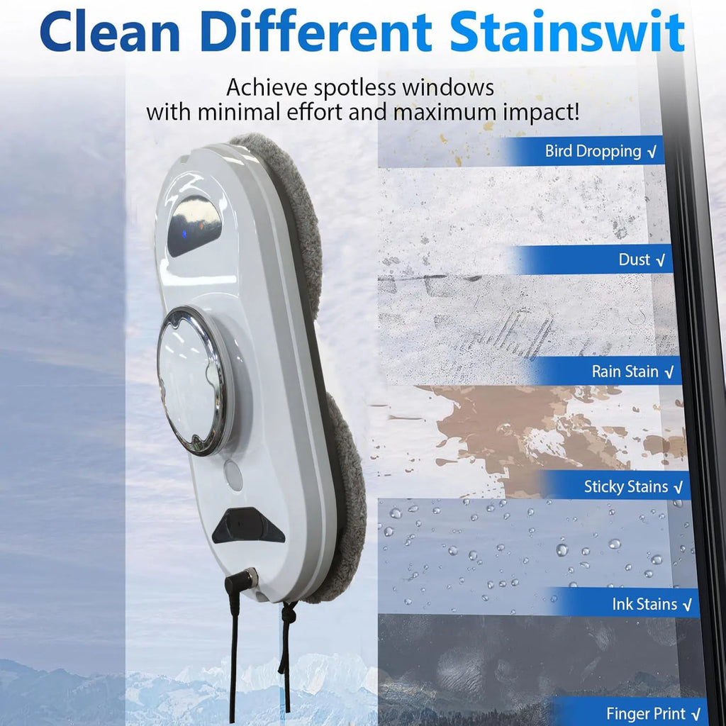 Dual-side automatic spray electric window cleaning robot, triple safety system, smart navigation, remote control household glass cleaner with 10 reusable cleaning cloths