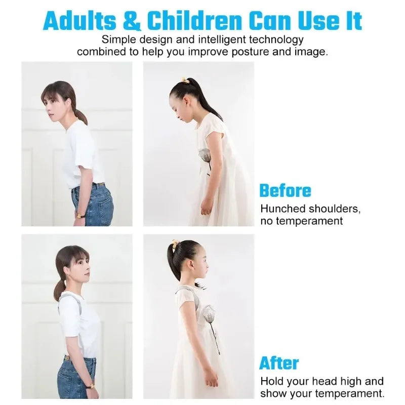 Smart Posture Correction Belt with Sensor Vibration Reminder for Hunchback Back Support Adults Kids Home Office Use