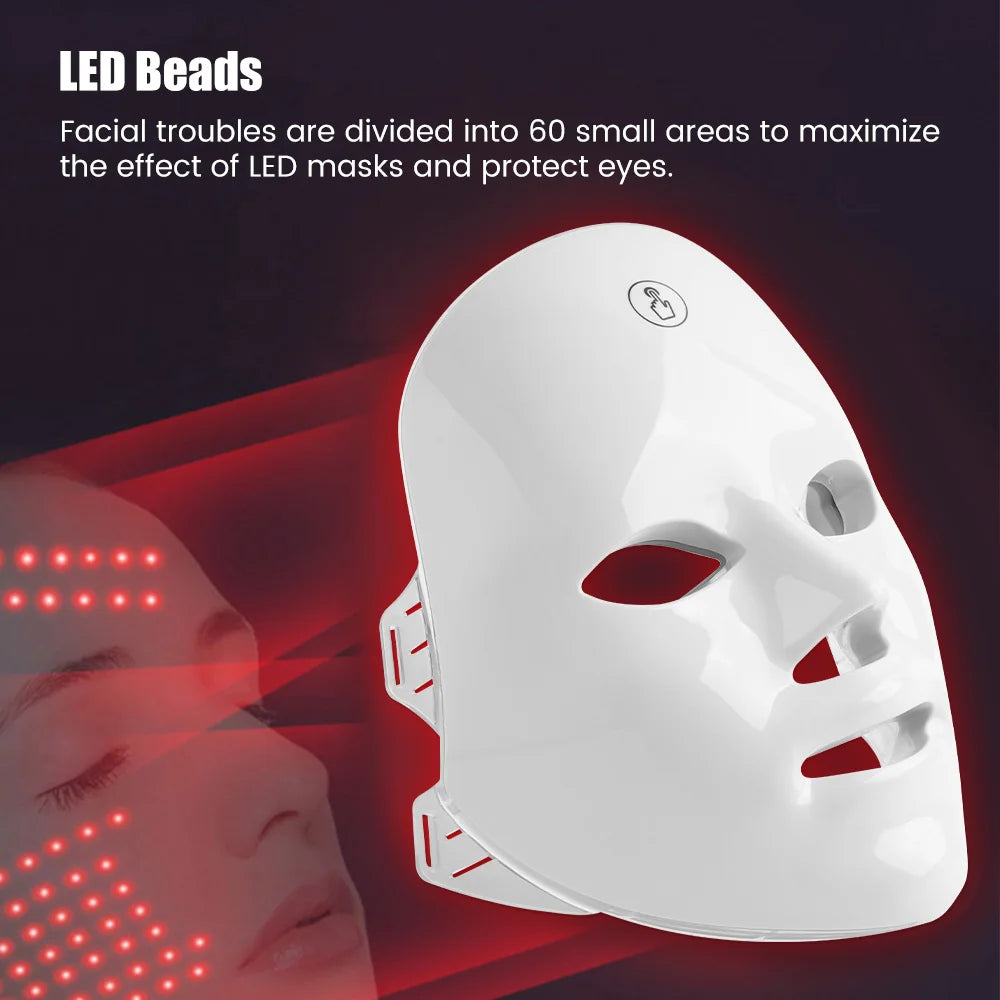 7 Colors Light LED Facial Mask with Neck Face Care Treatment Beauty Anti Acne Therapy Face Whitening Skin Rejuvenation Machine