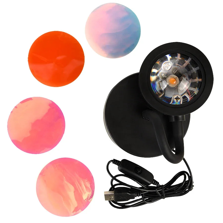 USB Sunset Light LED Rainbow Neon Night Lamp Sunset Projector Self Photography Light Wall Atmosphere Lighting For Bedroom Decor