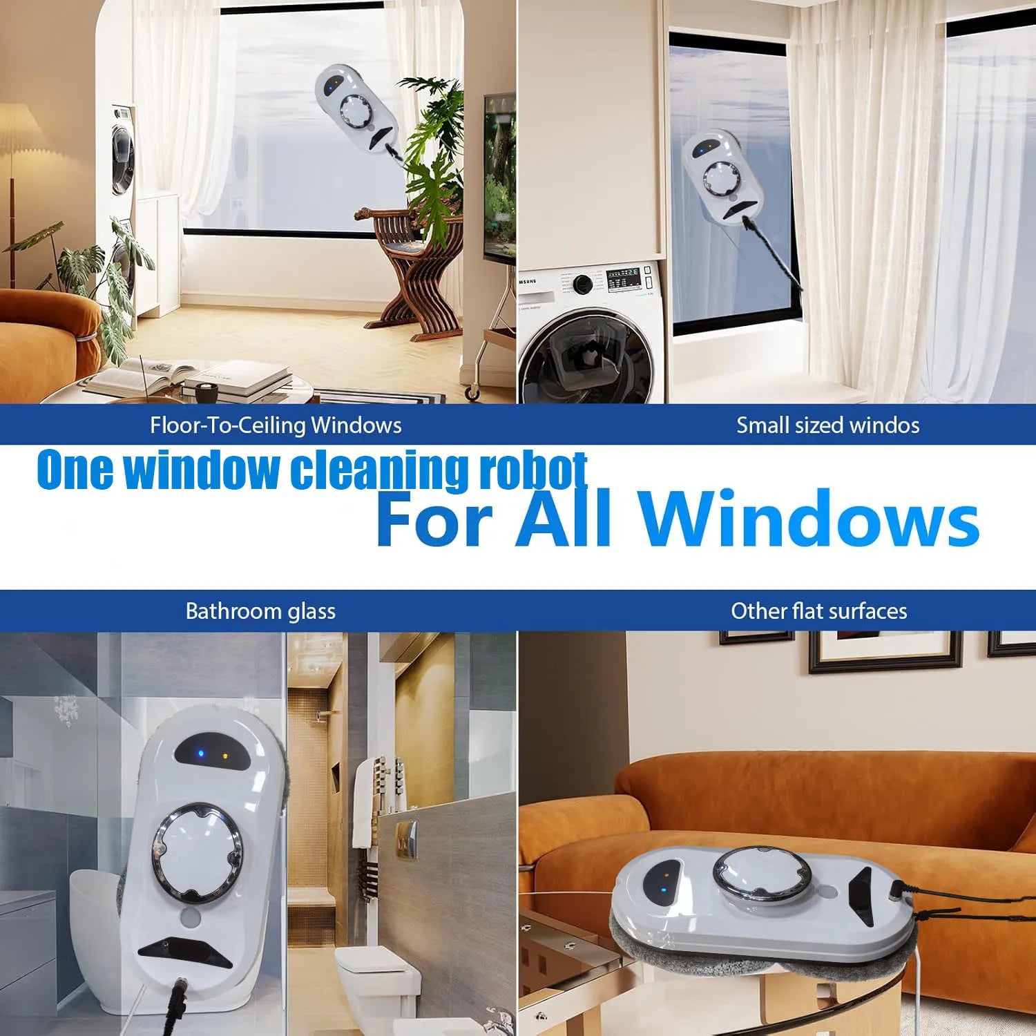 Dual-side automatic spray electric window cleaning robot, triple safety system, smart navigation, remote control household glass cleaner with 10 reusable cleaning cloths