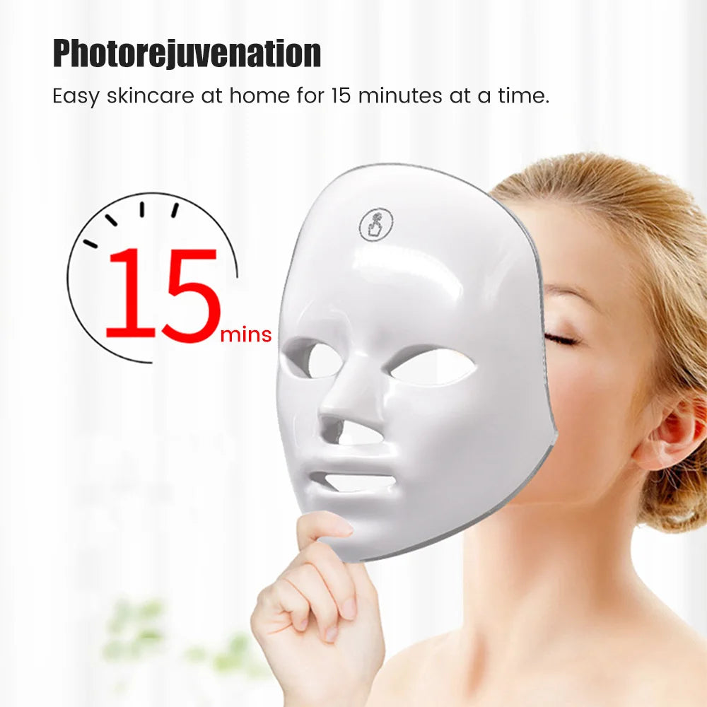 7 Colors Light LED Facial Mask with Neck Face Care Treatment Beauty Anti Acne Therapy Face Whitening Skin Rejuvenation Machine