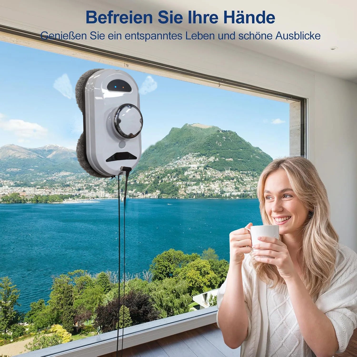 Dual-side automatic spray electric window cleaning robot, triple safety system, smart navigation, remote control household glass cleaner with 10 reusable cleaning cloths