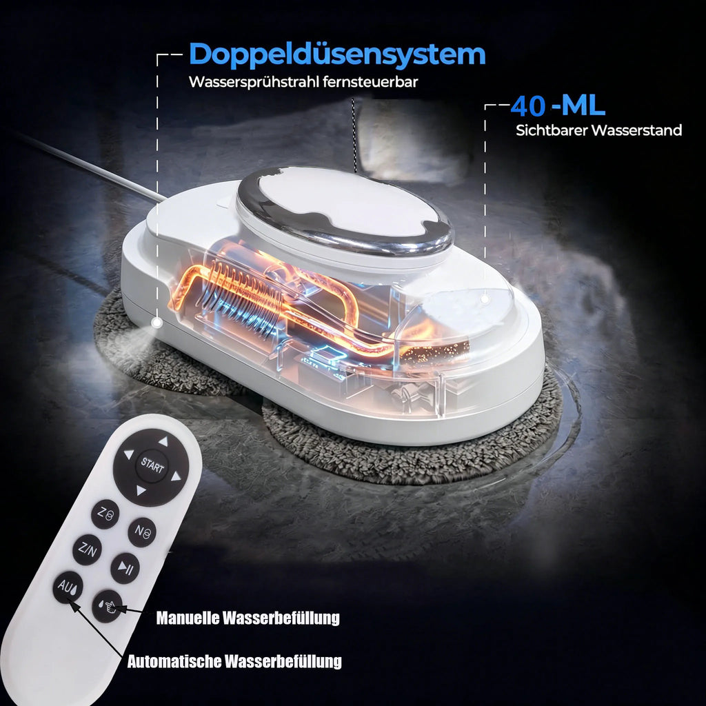 Dual-side automatic spray electric window cleaning robot, triple safety system, smart navigation, remote control household glass cleaner with 10 reusable cleaning cloths