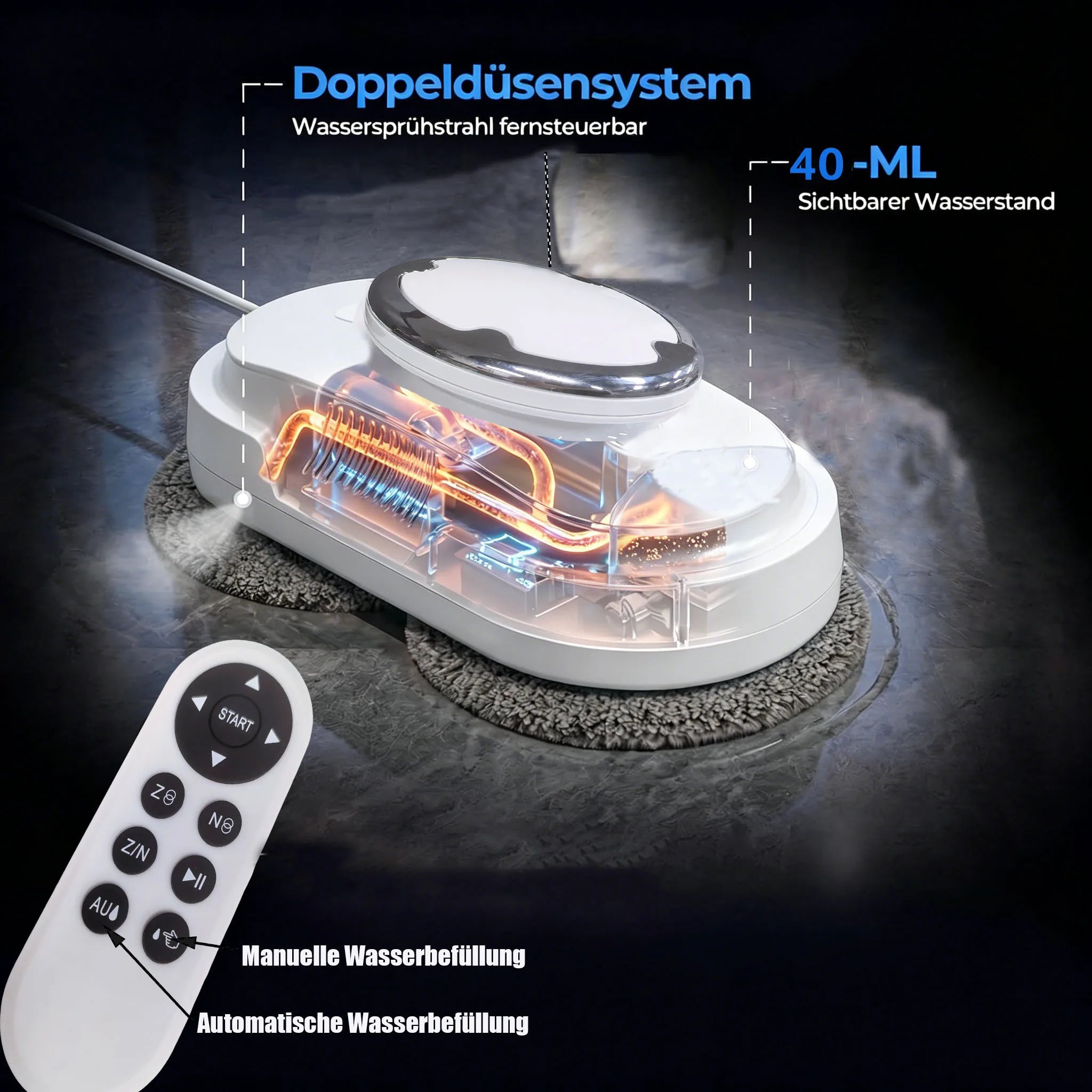 Dual-side automatic spray electric window cleaning robot, triple safety system, smart navigation, remote control household glass cleaner with 10 reusable cleaning cloths