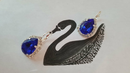 Pendientes de Gala con Cristal Swarovski® Azul Real – Diseño en Gota para Novias y Eventos Especiales
